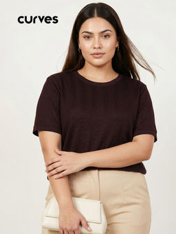 max - Burgundy Stripes Polyester Blend Regular Fit Top