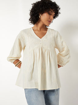 max - Off White Embroidered Pure Cotton Regular Fit Tunic
