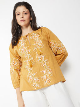 max - Yellow Embroidered Pure Cotton Regular Fit Tunic