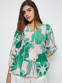 max - Green Printed Polyester Blend Regular Fit Tunic