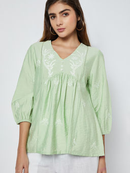max - Green Embroidered Polyester Blend Regular Fit Tunic