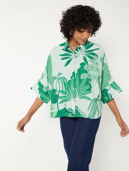 max - Green Printed Polyester Blend Regular Fit Shirt