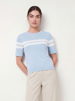 max - Blue Stripes Cotton Blend Regular Fit Top