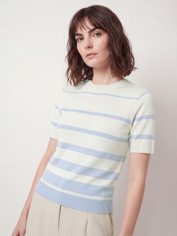 max - Off White Stripes Cotton Blend Regular Fit Top