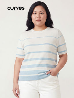 max - Off White Stripes Cotton Blend Regular Fit Top