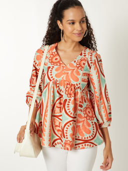 max - Orange Printed Pure Cotton Regular Fit Tunic