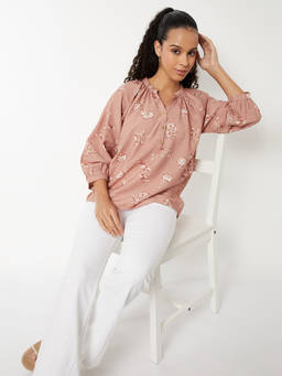 max - Pink Printed Polyester Blend Regular Fit Top