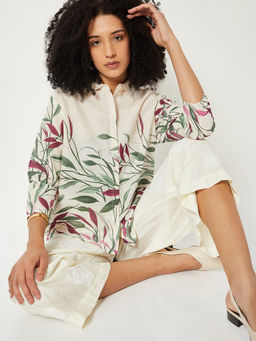 max - White Printed Pure Cotton Regular Fit Shirt
