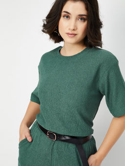 max - Green Textured Polyester Blend Regular Fit Top