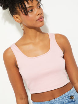 max - Pink Solid Cotton Blend Regular Fit Crop Top