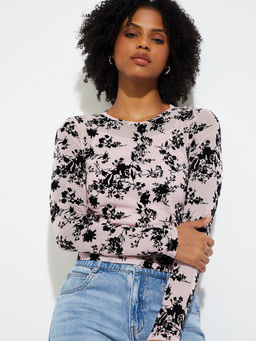 max - Pink Self Design Polyester Blend Top with Camisole