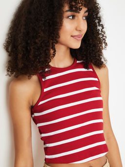 max - Red Stripes Cotton Blend Regular Fit Tank Top