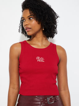 max - Red Solid Cotton Blend Regular Fit Tank Top