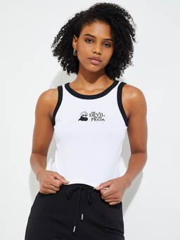 max - White Embroidered Cotton Blend Regular Fit Tank Top