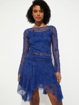 max - Blue Embellished Polyester Blend Regular Fit Top
