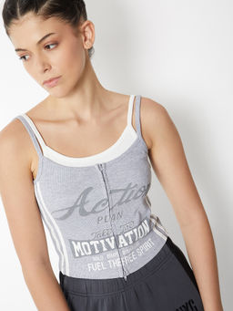 max - Grey Printed Cotton Blend Regular Fit Cami Top