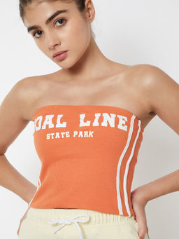max - Orange Printed Cotton Blend Regular Fit Top