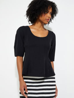 max - Black Solid Viscose Blend Regular Fit Top