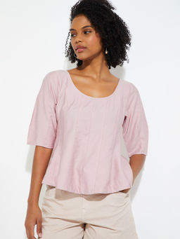max - Pink Solid Viscose Blend Regular Fit Top