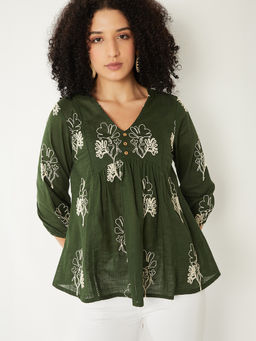 max - Green Embroidered Pure Cotton Regular Fit Tunic