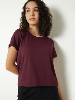 max - Burgundy Solid Polyester Blend Regular Fit Top
