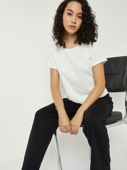 max - White Solid Polyester Blend Regular Fit Top