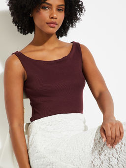 max - Maroon Solid Cotton Blend Regular Fit Top