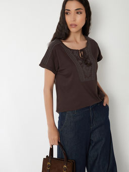 max - Brown Printed Pure Cotton Regular Fit Top