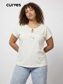 max - Beige Printed Pure Cotton Regular Fit Top