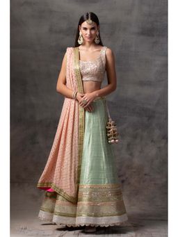 AVNNI KAPUR - Mint Green Lehenga with Peach Choli and Dupatta (Set of 3)