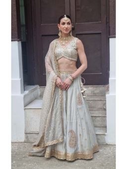 AVNNI KAPUR - Grey Silk Chander Lehenga Paired with Choli and Dupatta (Set of 3)
