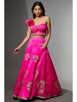 AVNNI KAPUR - Satin Chiffon Bootas Lehenga Paired with Ruched Blouse (Set of 2)