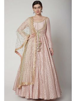 AVNNI KAPUR - Silk Chander Anarkali Kurta with Gota Patti N Zardozi Work Dupatta (Set of 2)