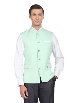 AD By Arvind - Men Mint Textured Tailored Regular Fit Nehru Jacket