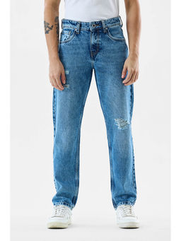 Snitch - Blue Heavy Distressed Relaxed Casual Jeans for Men