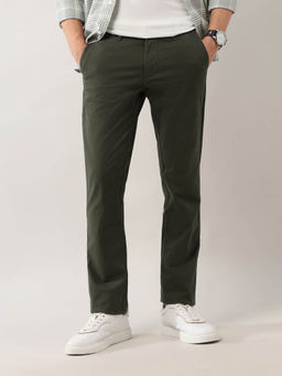 Arrow Sports - Men's Green Straight Fit Dobby Trouser