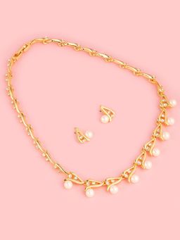 Estele - Gold Plated Dazzling Necklace Set with Pearl for Women