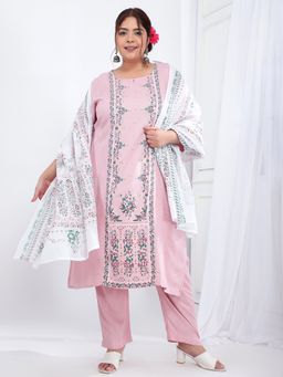 Bani Women - Pink Printed Kurta and Trouser with Dupatta (Set of 3)