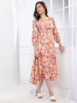 Bani Women - Women's Printed Midi Dress-Maroon