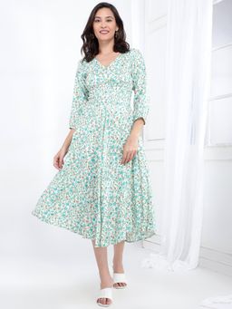 Bani Women - Women's Printed Midi Dress-Turquoise