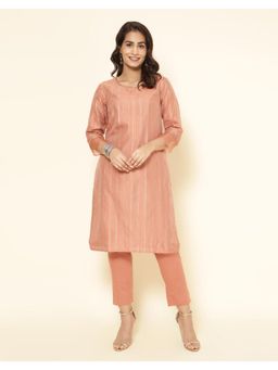 Fabindia - Rust Cotton Silk Woven Kurta (Set of 2)