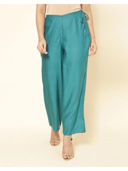 Fabindia - Teal Viscose Silk Full Length Ijar Pants