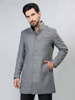 HONNETE - Grey Solid Casual Longline Trench Coat