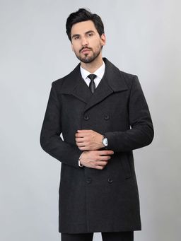 HONNETE - Charcoal Grey Solid Casual Longline Pea Coat