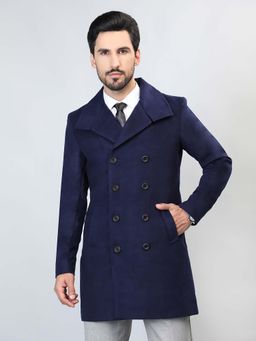 HONNETE - Navy Solid Casual Longline Pea Coat