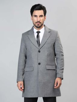 HONNETE - Dark Grey Solid Casual Longline Trench Coat