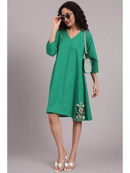 The Saffron Saga - Meadow Charm Green Embroidered Cotton Dress