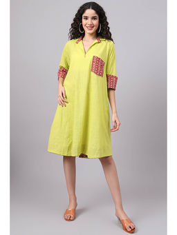The Saffron Saga - Women Green Cotton Printed A-Line Dress