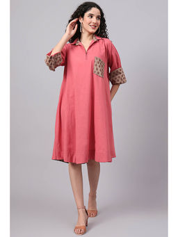 The Saffron Saga - Women Pink Cotton Printed A-Line Dress