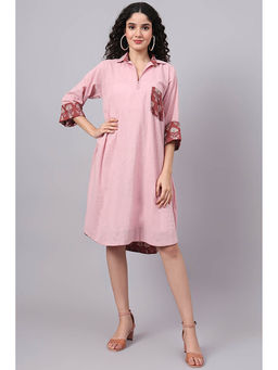 The Saffron Saga - Women Pink Cotton Printed A-Line Dress